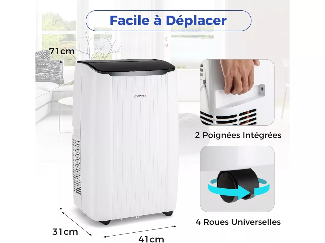 Climatiseur Mobile Silencieux 6 EN 1, Refroidissement,Chauffage,Ventilateur,Déshumidificateur,Mode Nuit,Climatisation Rapide,Clim Mobile (Clim Pro|14000BTU)