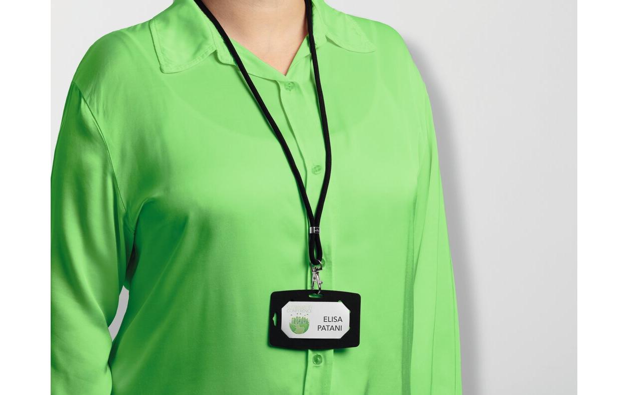 Textilband rPET mit Karabiner 10 Stück, SchwarzNachhaltiges Ausweishalterband aus Recyclingmaterial mit praktischem Karabiner