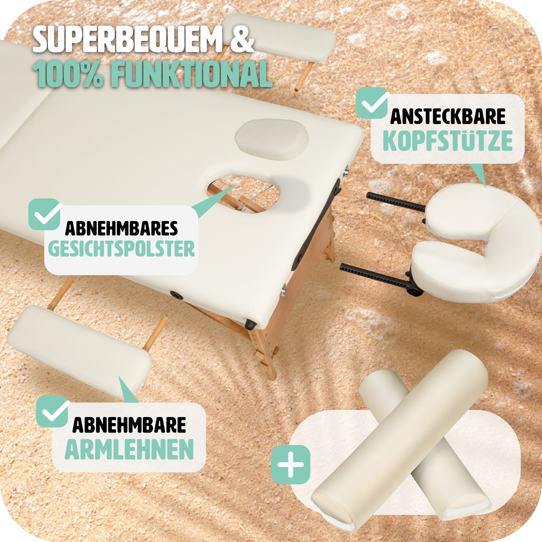 tectake® 3 Zonen Massageliege-Set, inklusive Lagerungsrollen und Tragetasche, klappbar und höhenverstellbar, 210 x 95 x 62 - 84 cm