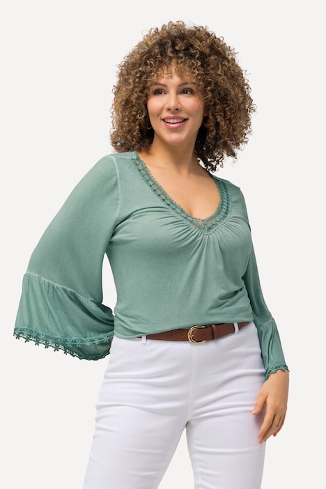 T-Shirt, cold dyed, Spitze, V-Ausschnitt, 3/4-Arm