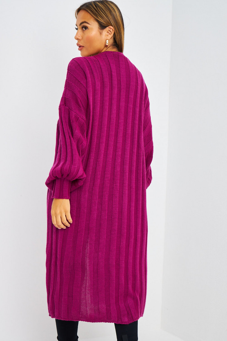Gilet long violet bandes en mailles