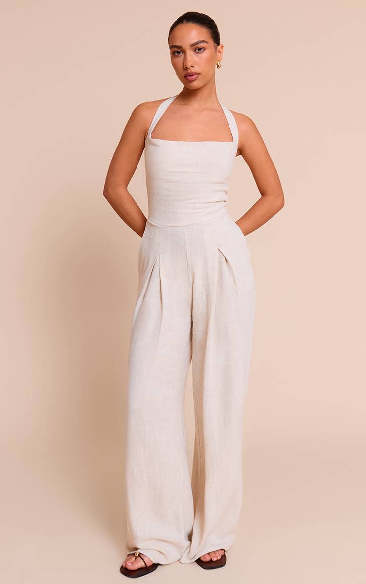 Naturel Combinaison Pantalon Large À Bandeau Effet Lin