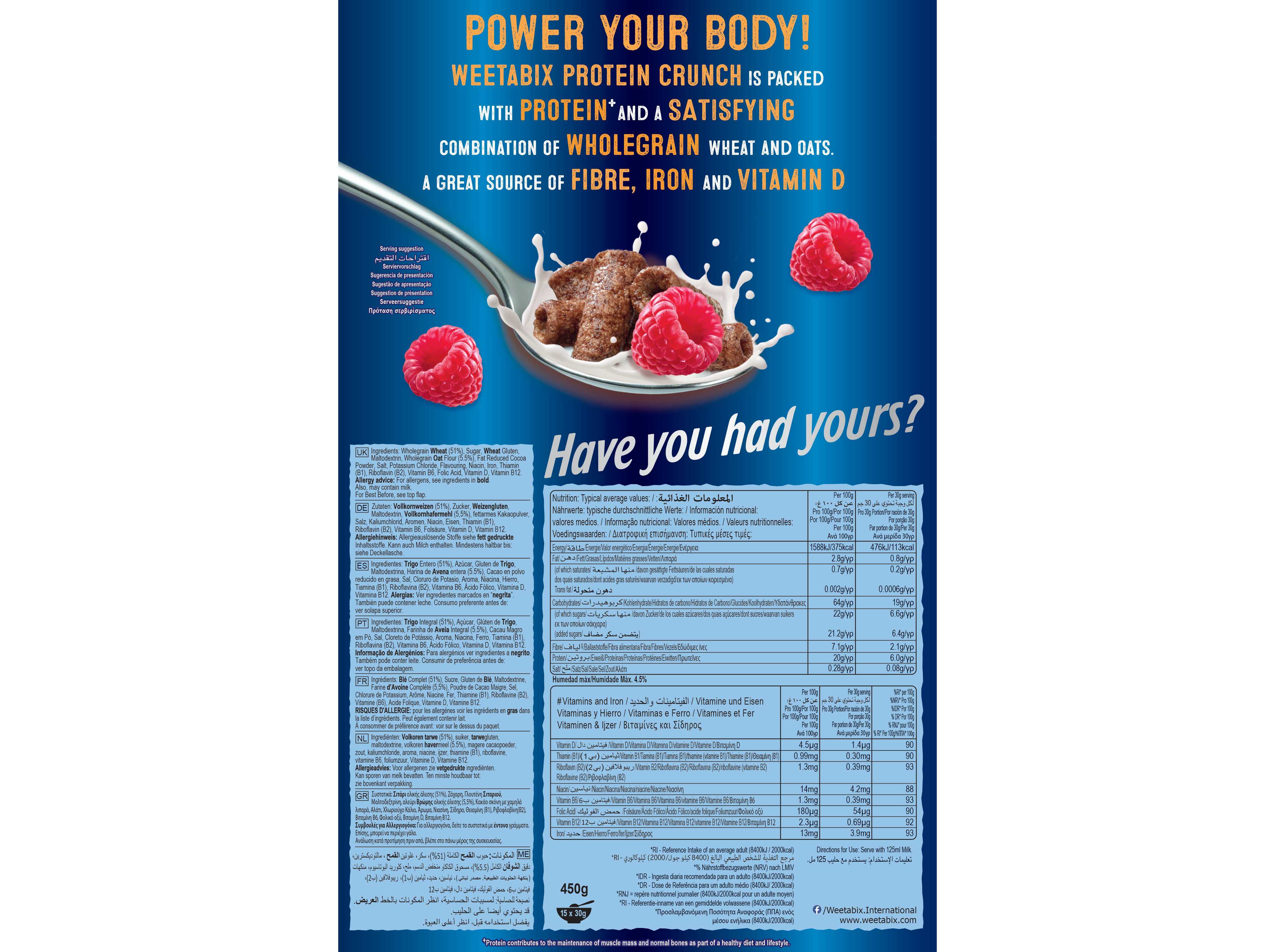 CEREAIS WEETABIX PROTEÍNA CRUNCH CHOCOLATE 450G
