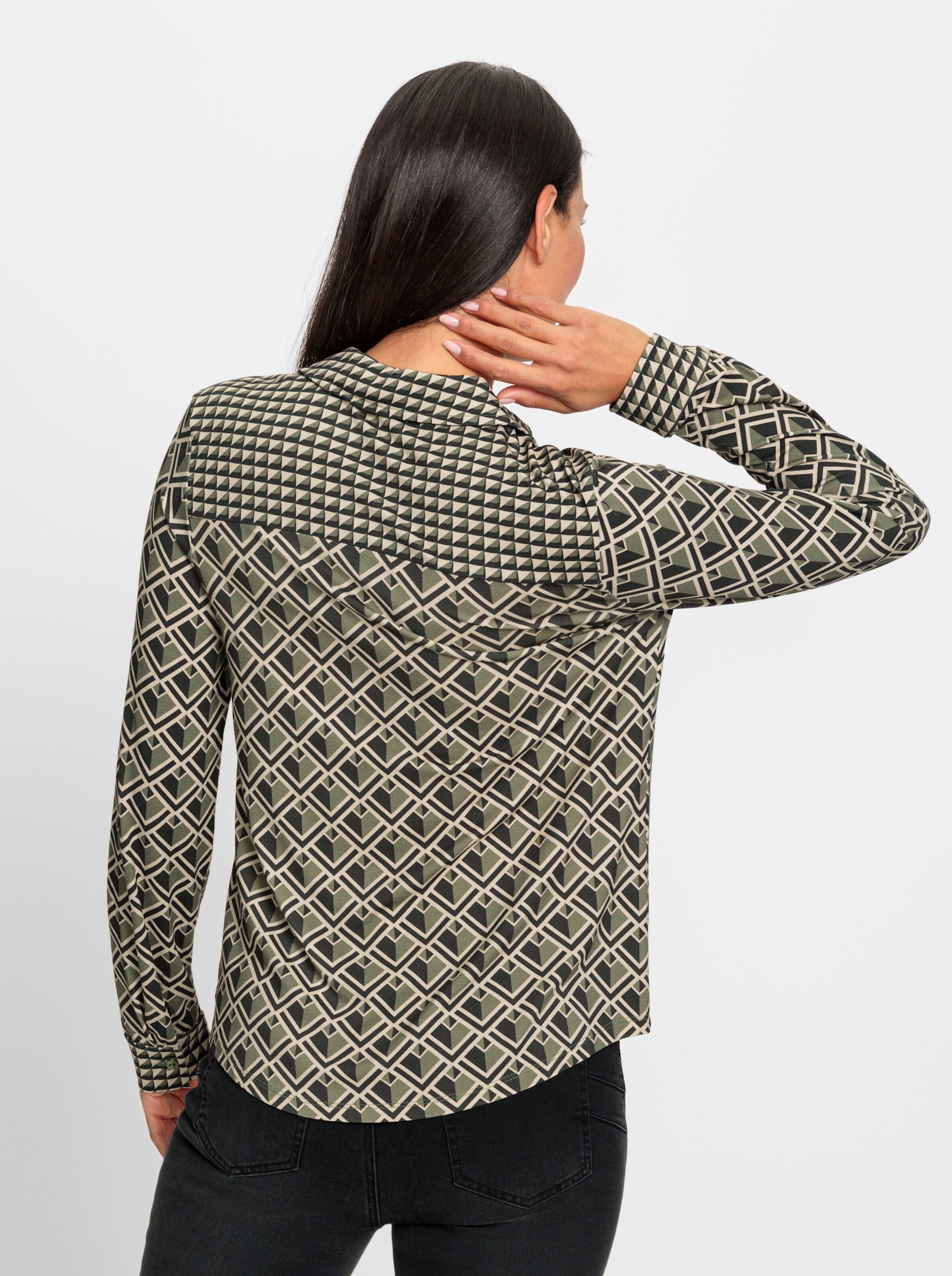 heine Jersey-Bluse in khaki-graphit-bedruckt