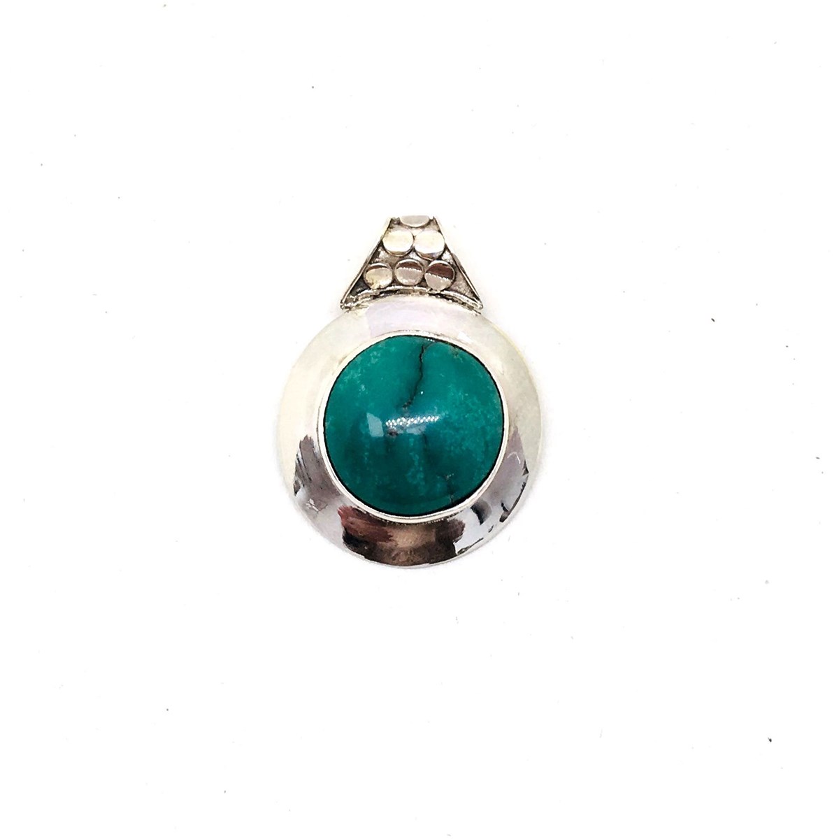 Pendentif rond argent turquoise