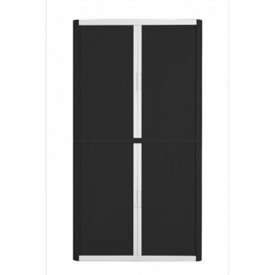 Armoire haute à rideaux EASY OFFICE - 110 x 204 x 41,5 cm - Corps et rideaux noir - Poignée blanche