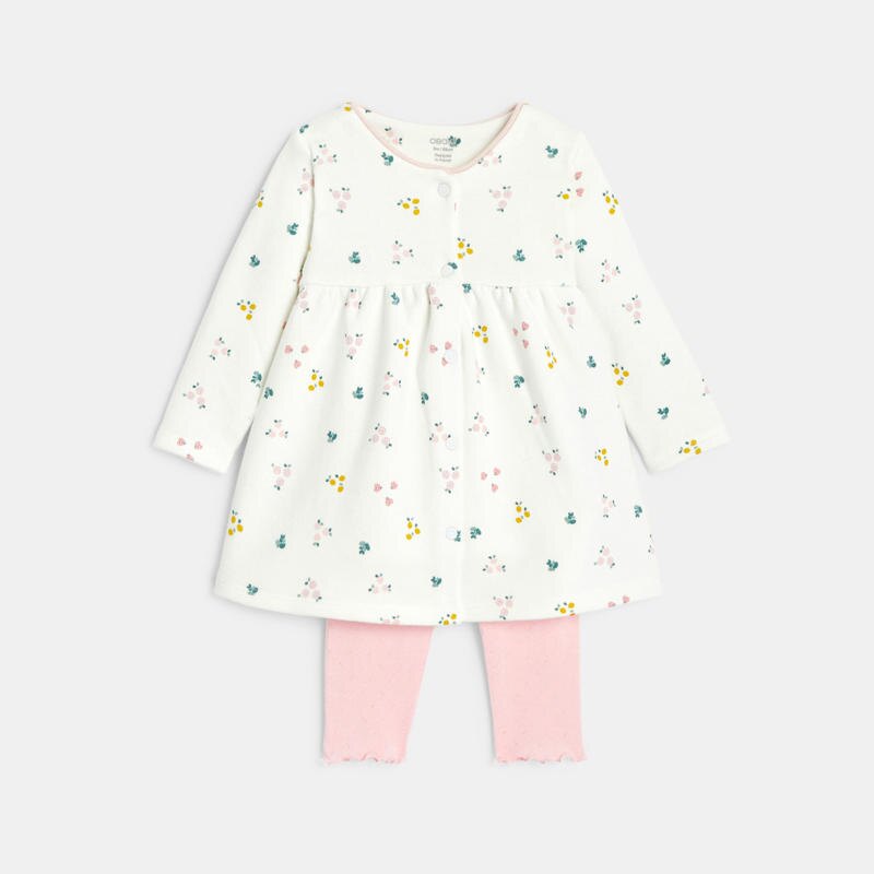 Robe molleton imprimé fruits et legging blanche naissance Blanc