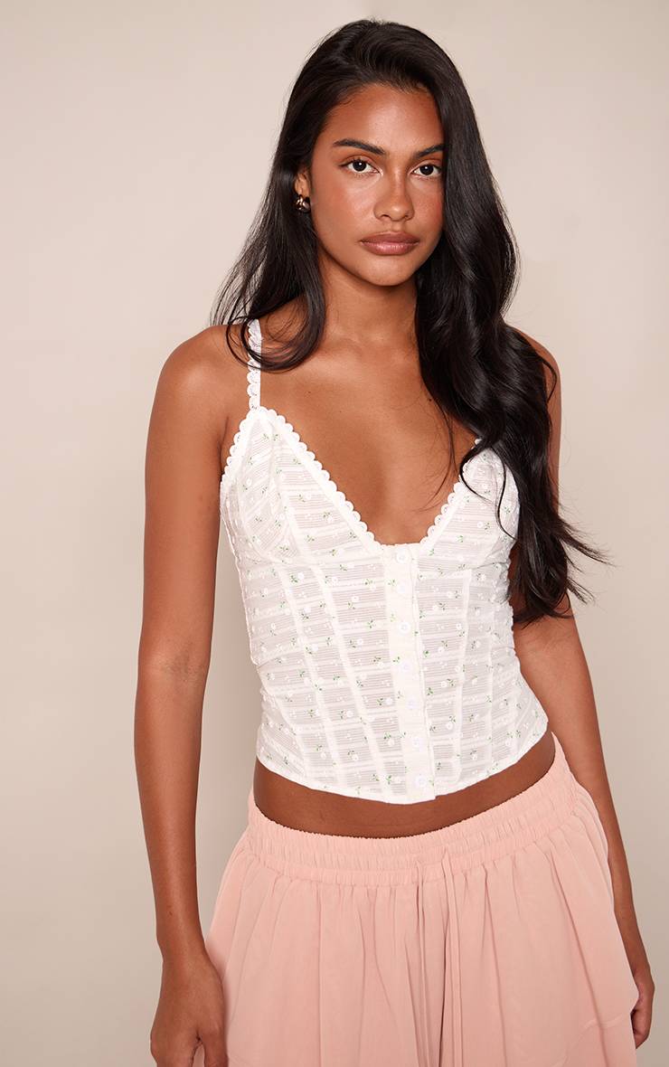 Whitefloral Débardeur Caraco Blanc À Fleurs En Coton Avec Boutonnage