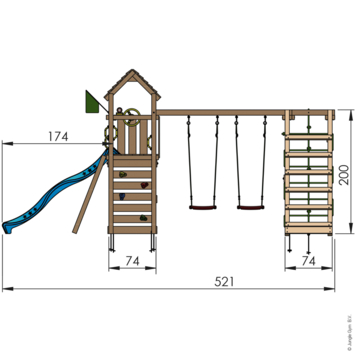 Speeltoestel Jungle Gym Safari met blauwe glijbaan en klimrek van grenenhout