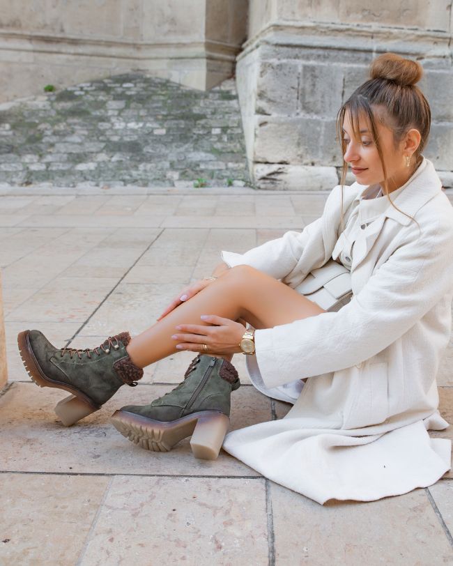 Bottines femme kaki rangers à talon - Maiwenn