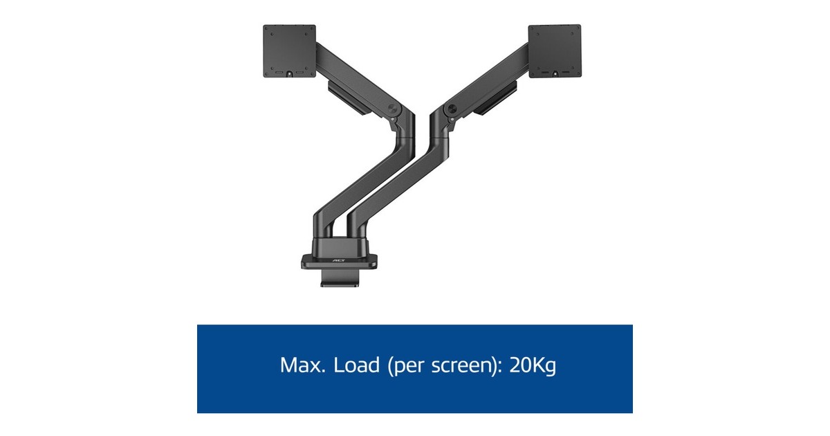 ACT ConnectivityMonitorarm office premium, gasveer, 2 monitoren  (Zwart)