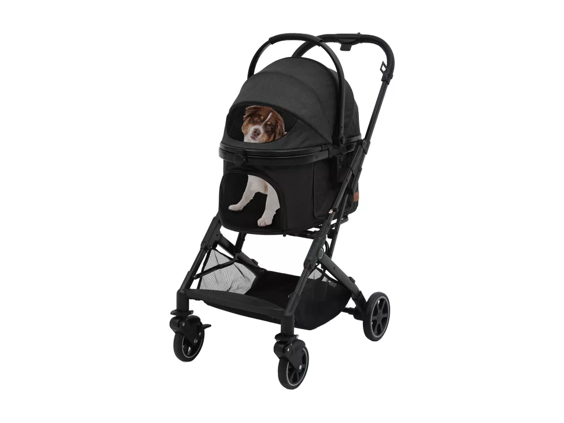 YITAHOME Poussette Chien pour Chien Chat - 15.9kg - avec Panier de Rangement - 4 Roues - Pliable Portable - Noir
