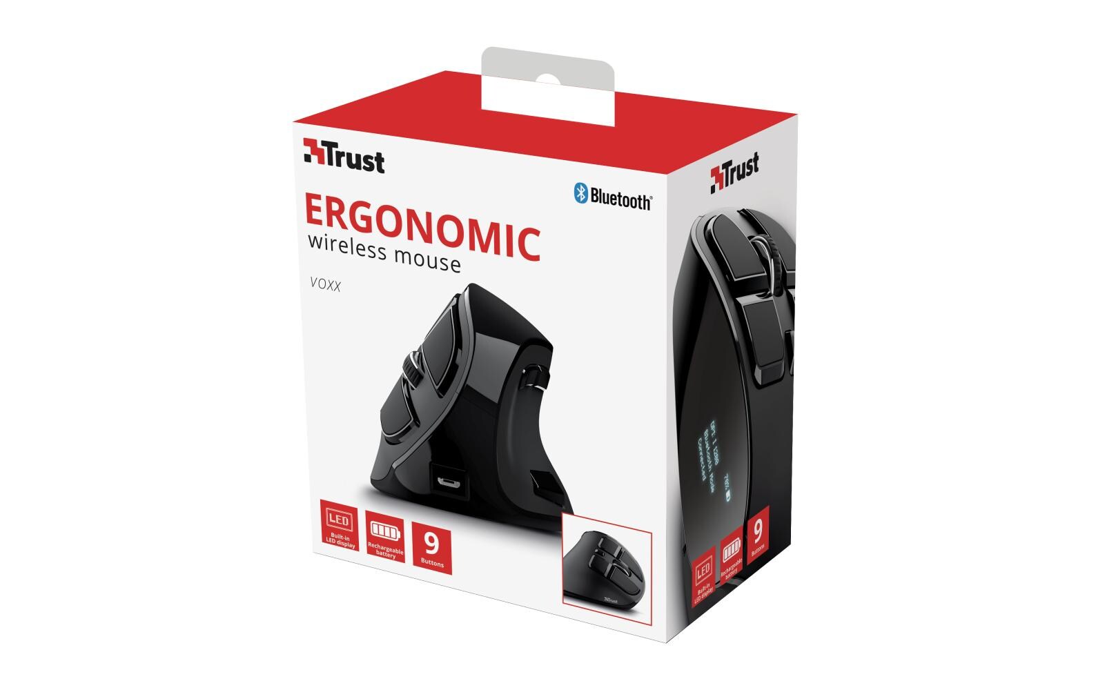 Ergonomische Maus Voxx RechargeableWiederaufladbare, ergonomische Funkmaus mit Digitalanzeige
