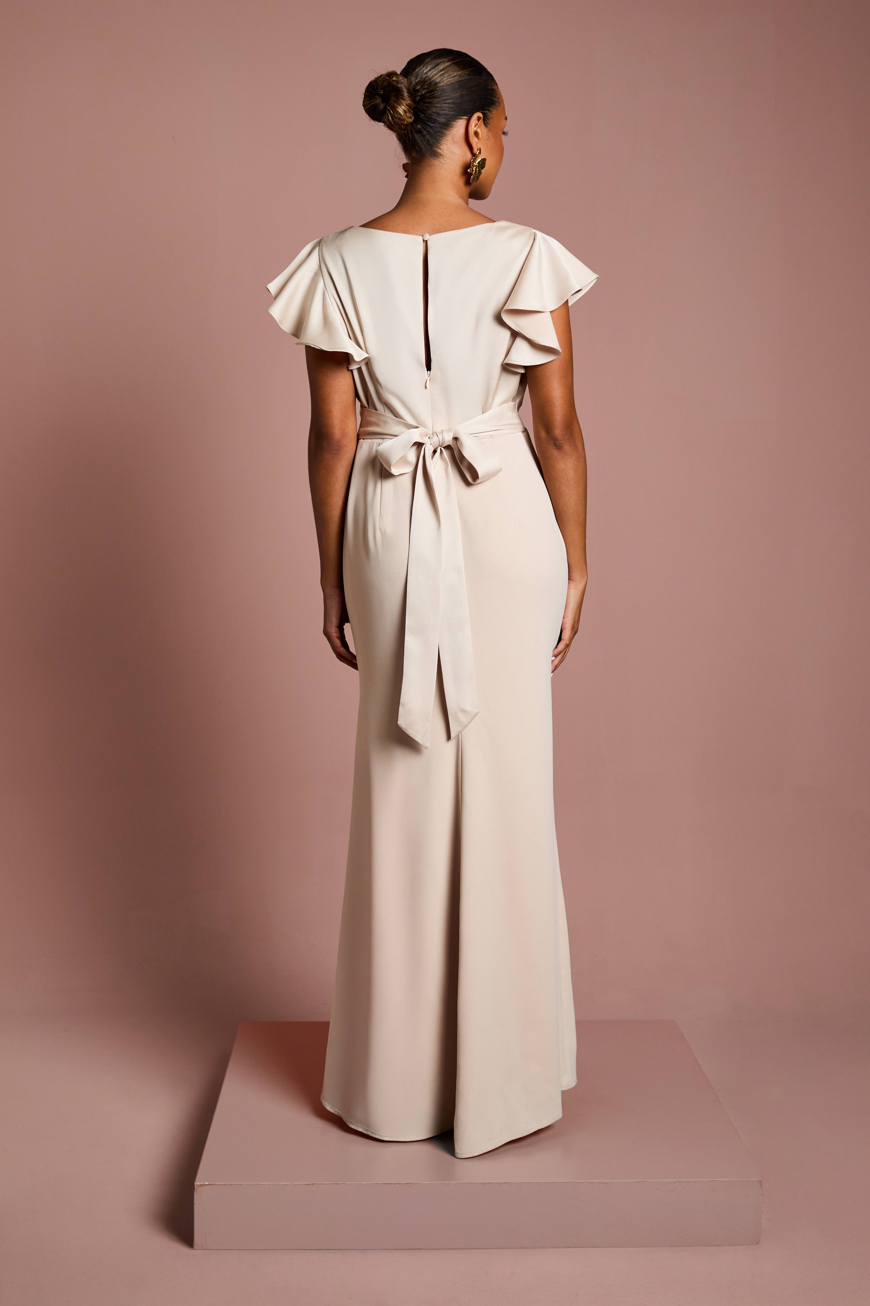 Coast Robe de Demoiselle d'Honneur Maxi Coast Honoured Petite Col V Manches Courtes Angel en Satin