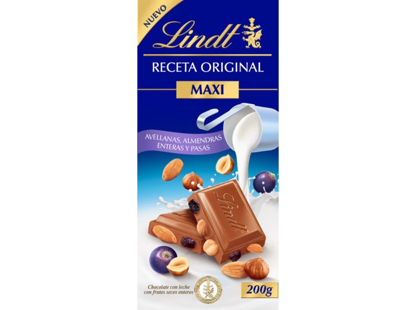 CHOCOLATE DE LEITE LINDT AVELÃS AMÊNDOAS PASSAS 200G
