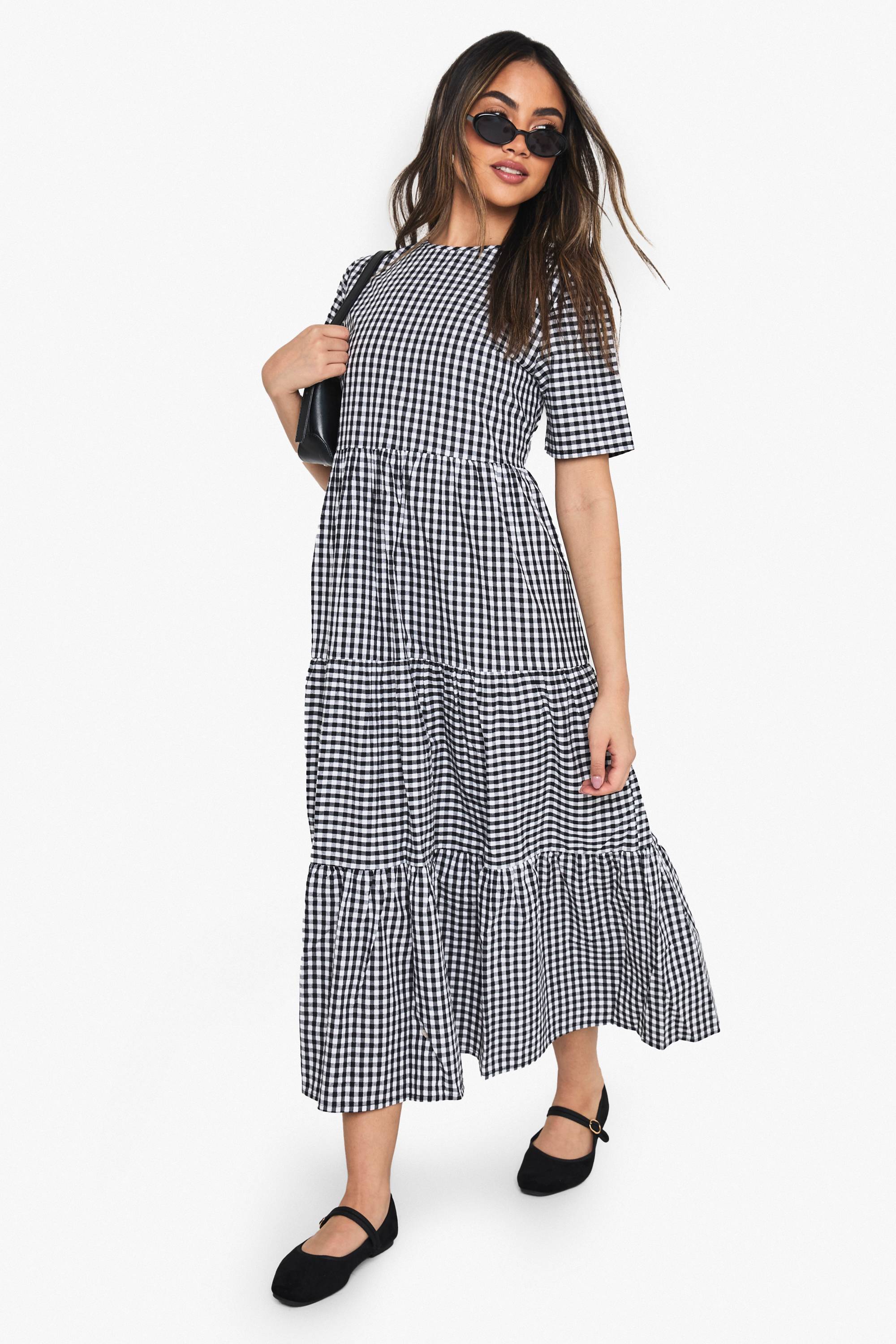 boohoo Robe midaxi smock en coton à carreaux