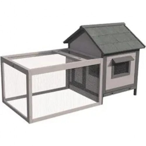 Gaiola para coelhos Grace Cottage, feita de madeira cinza.