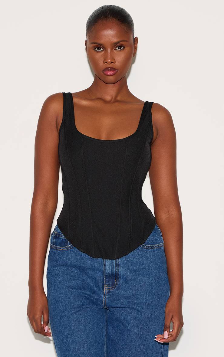 Noir Corset Long À Baleines Avec Ourlet Plongeant