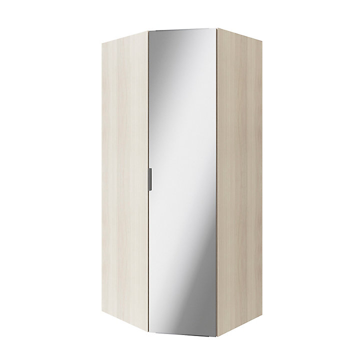 Armoire penderie d'angle effet chêne avec porte battante miroir GoodHome Atomia H. 225 x L. 100 x P. 89 cm
