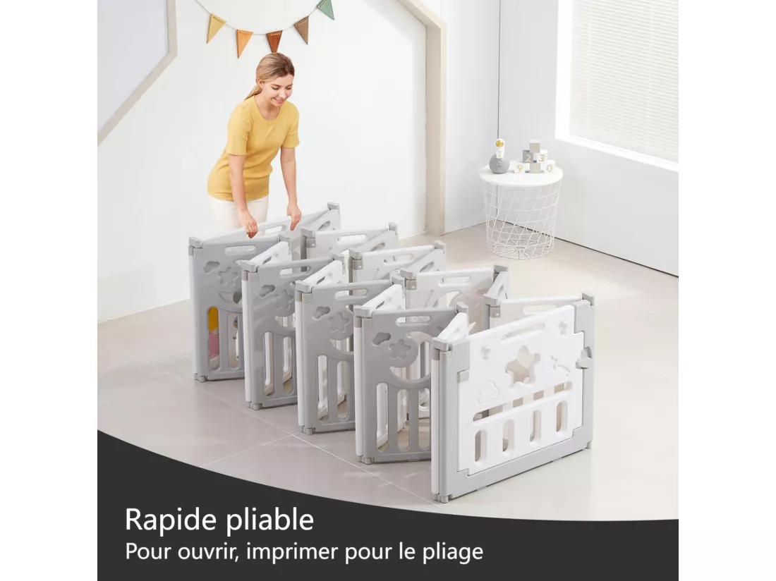 Parc Bebe Dripex - en Plastique Ecologique Gris - 16+2 Panneaux - avec Porte - 190 x 190 x 61 cm