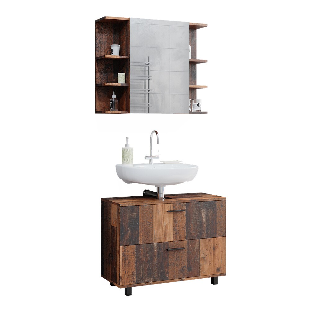 Vicco Badmöbelset Ilias Old Style modern Badezimmerschrank Badschrank Badezimmermöbel Waschtischunterschrank Waschbeckenunterschrank Spiegelschrank Schranktür Schrankfach Schrankschublade