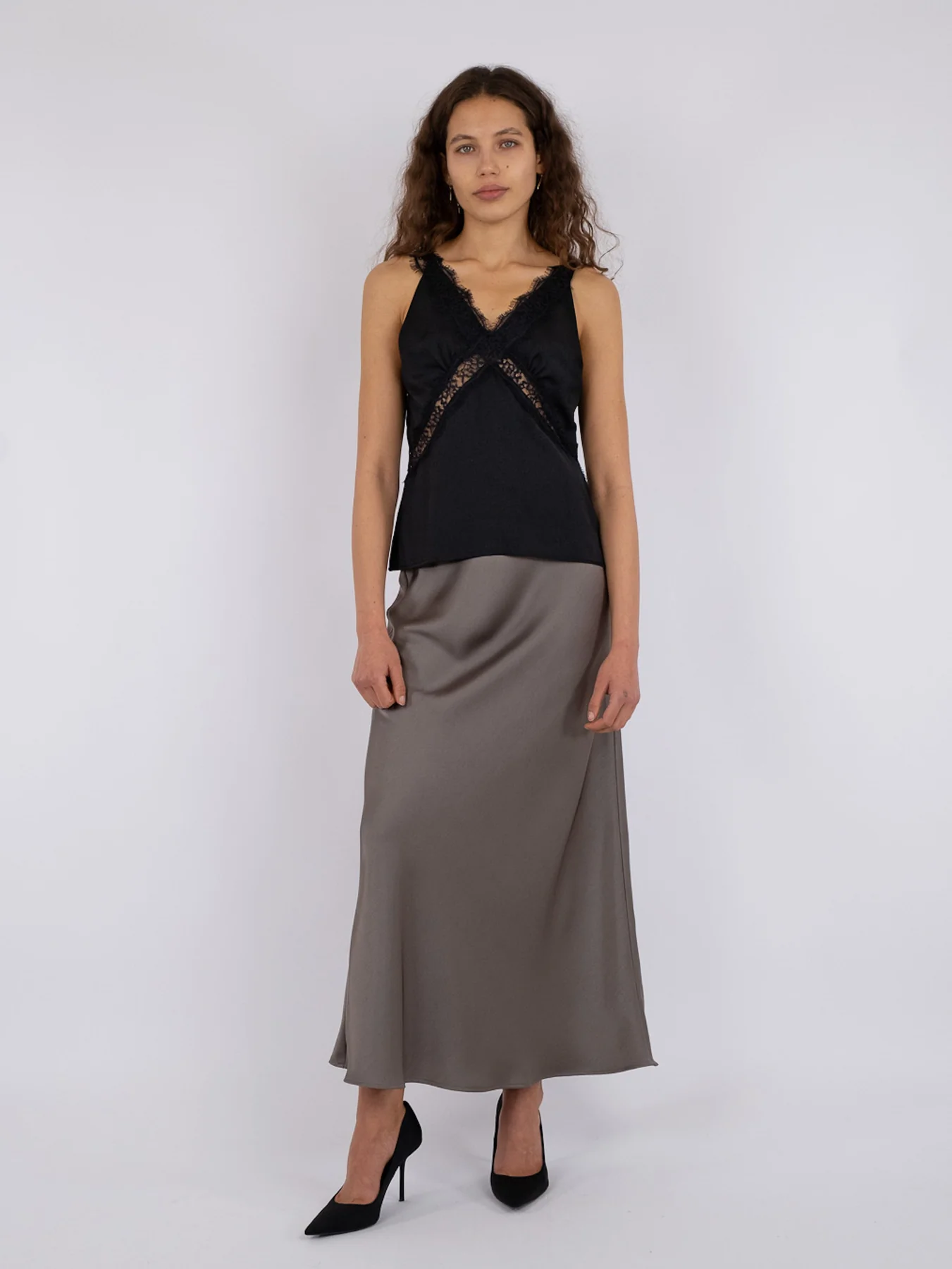 Neo Noir Vicky Heavy Sateen Skirt warm grey