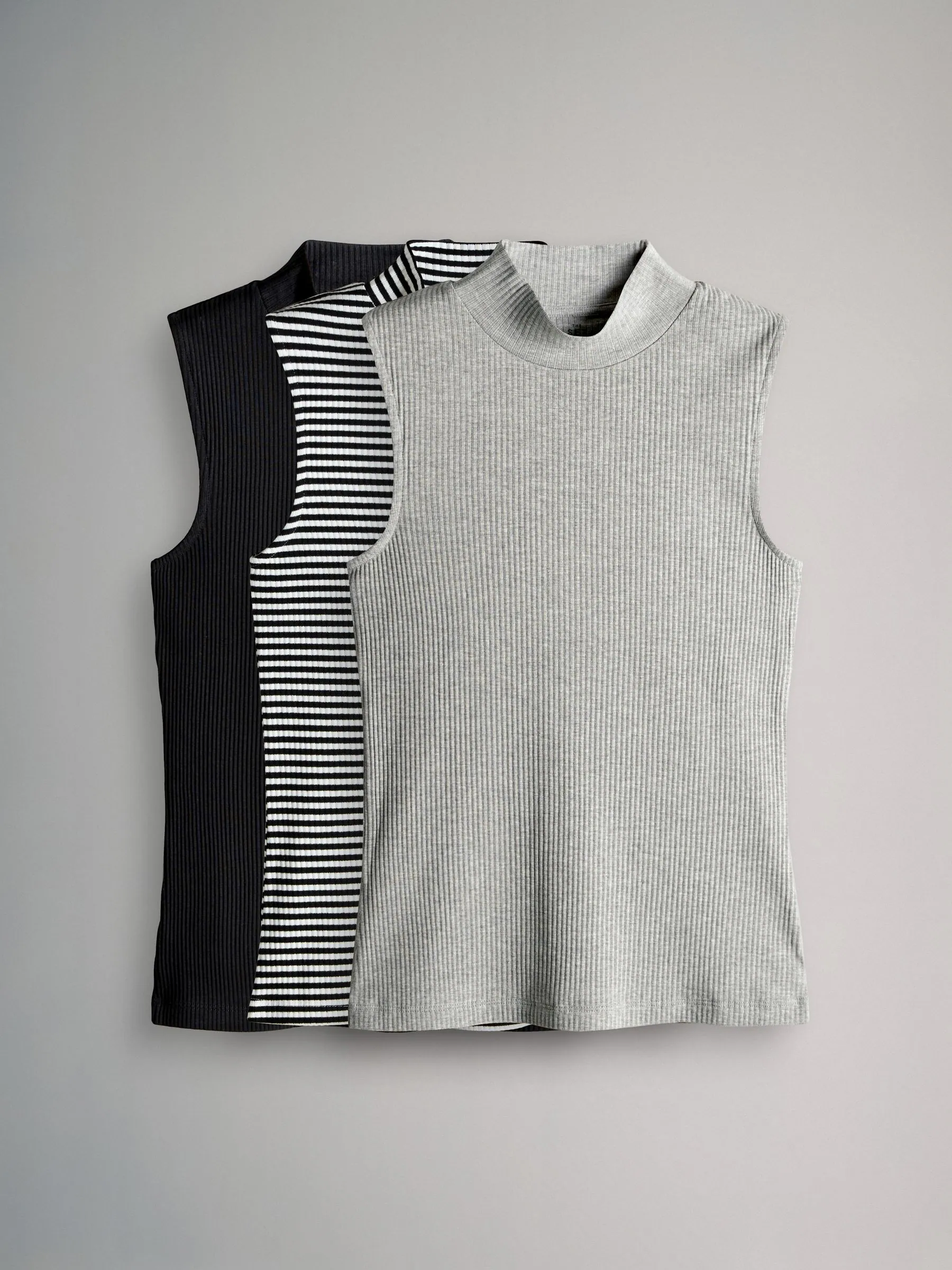 The Set 3 Pack Roll Neck Ribbed Vests