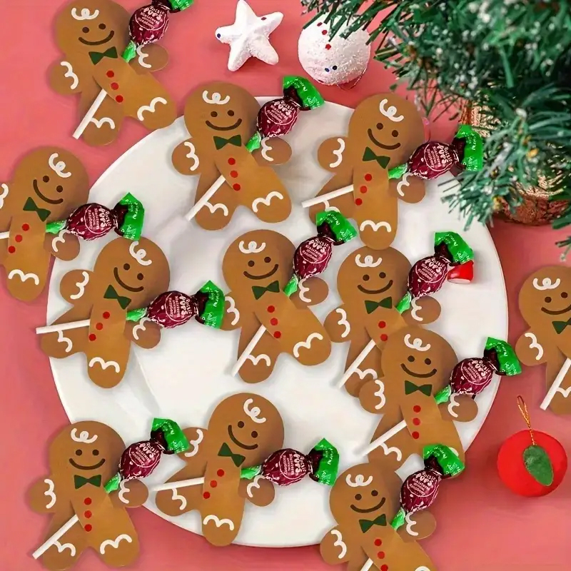 (50er Set) 85x65mm Weihnachts Gast Geschenk Süssigkeiten Plätzchen Party Tisch Deko Lollipop Halter - Lebkuchenmann