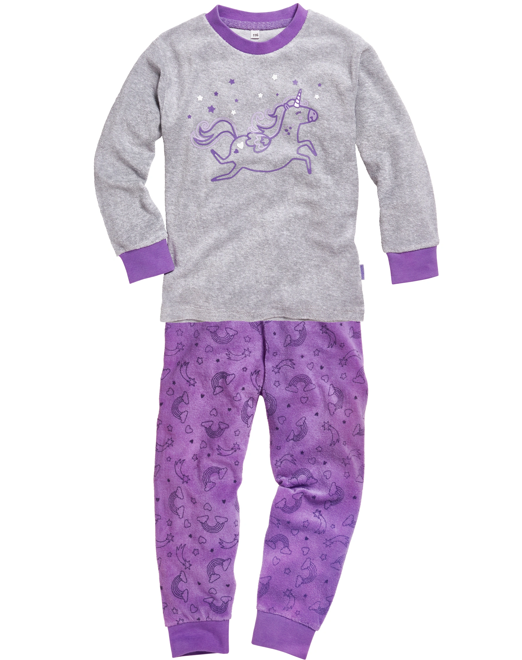 Frottee-Schlafanzug EINHORN lang in violett