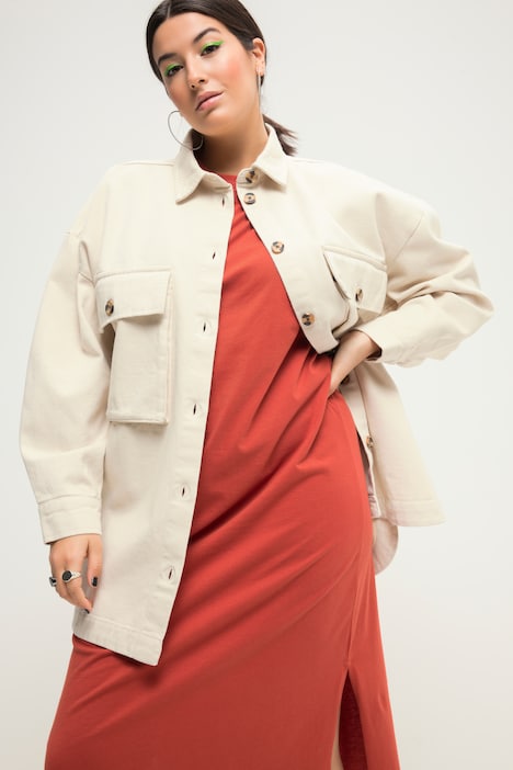 Hemdjacke, oversized, Hemdkragen, weiter Langarm