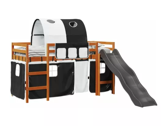 Lit mezzanine enfants et tunnel blanc/noir 80x200cm pin massif