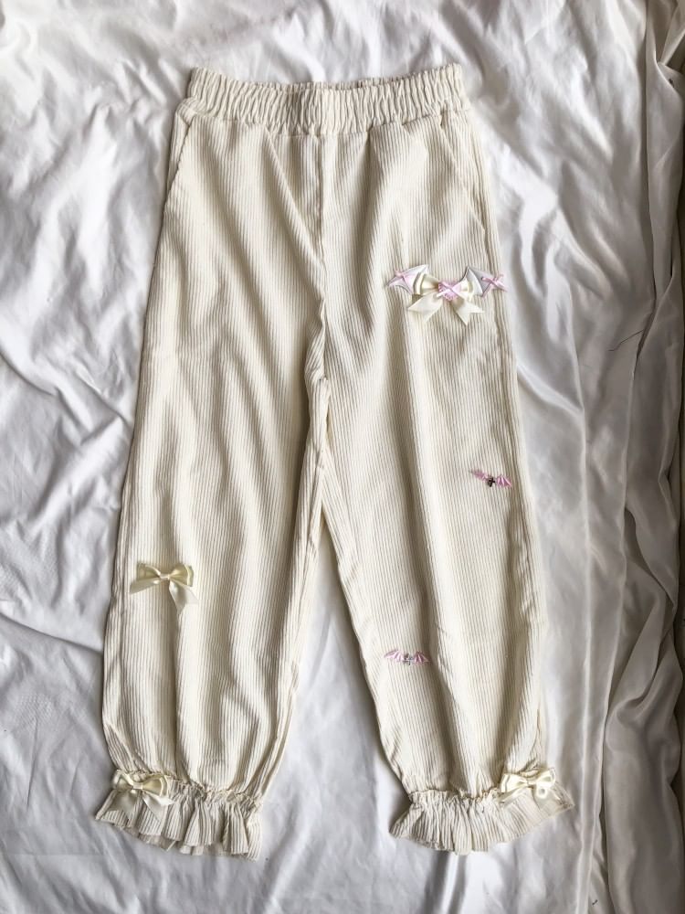 Miu B - Corduroy broek met hoge taille en strik, recht model