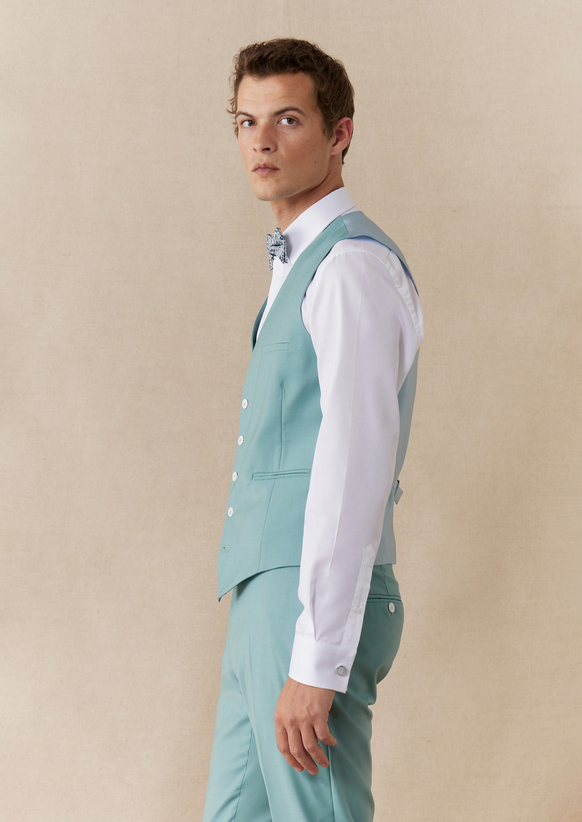 Gilet de costume en laine unie vert d'eau