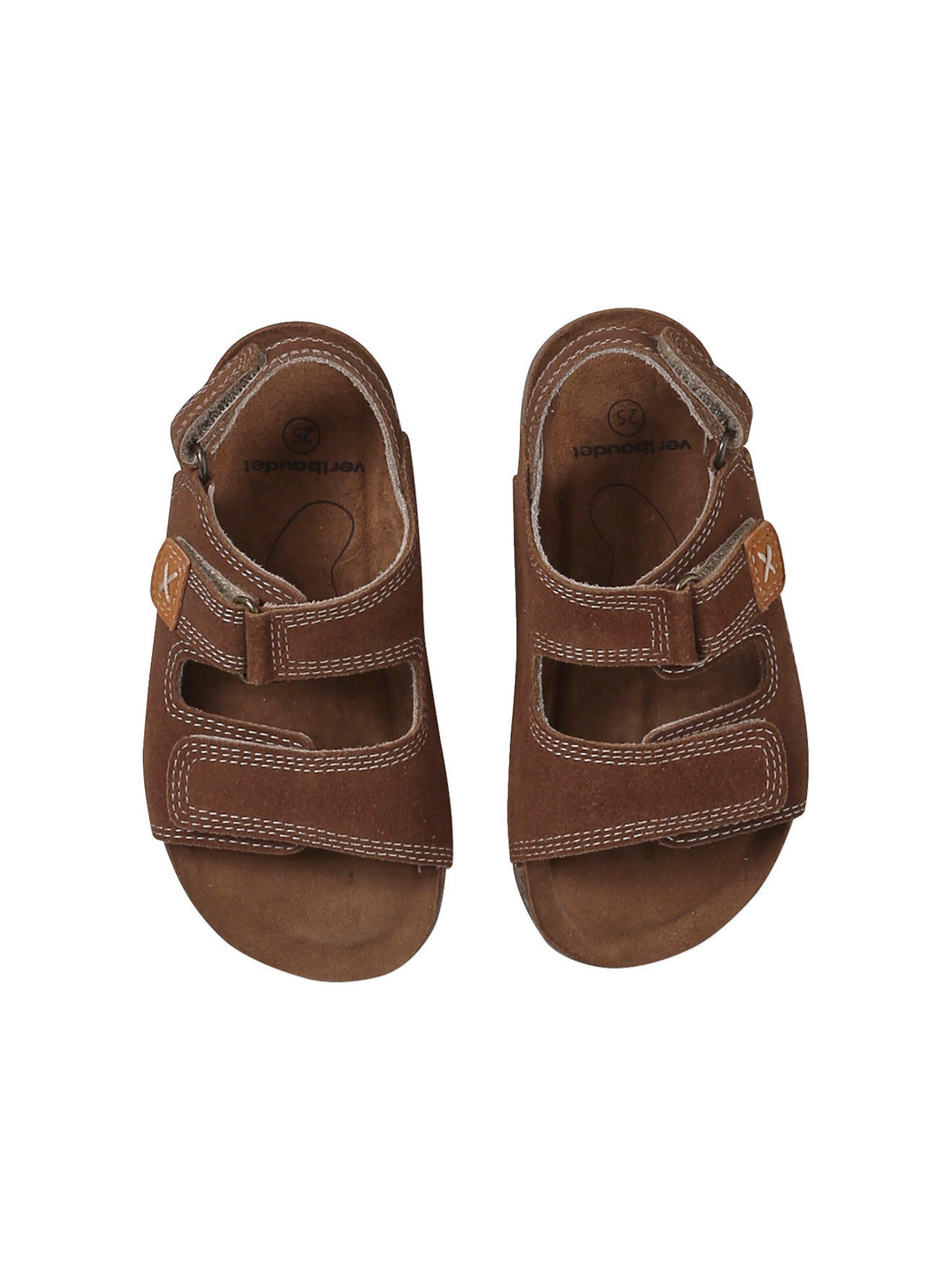 Vertbaudet Kinder Leder-Sandalen mit Klett und Anziehtrick camel