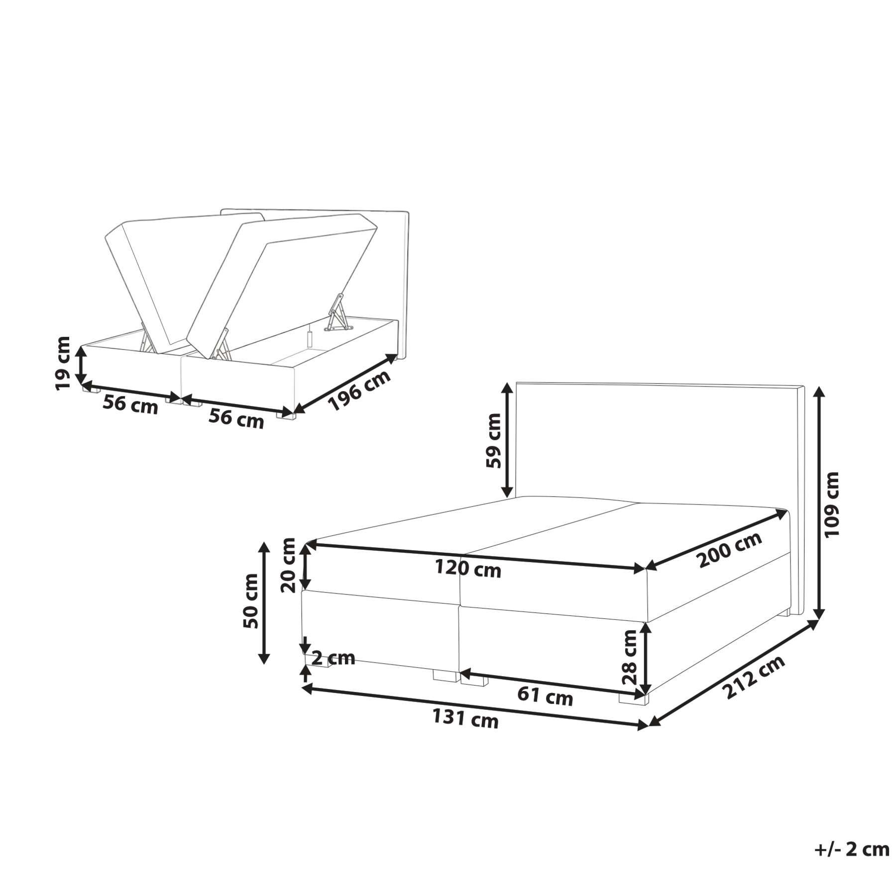 Beliani - MAJOR - Boxspring - Lichtbeige - 120 x 200 cm - Stof