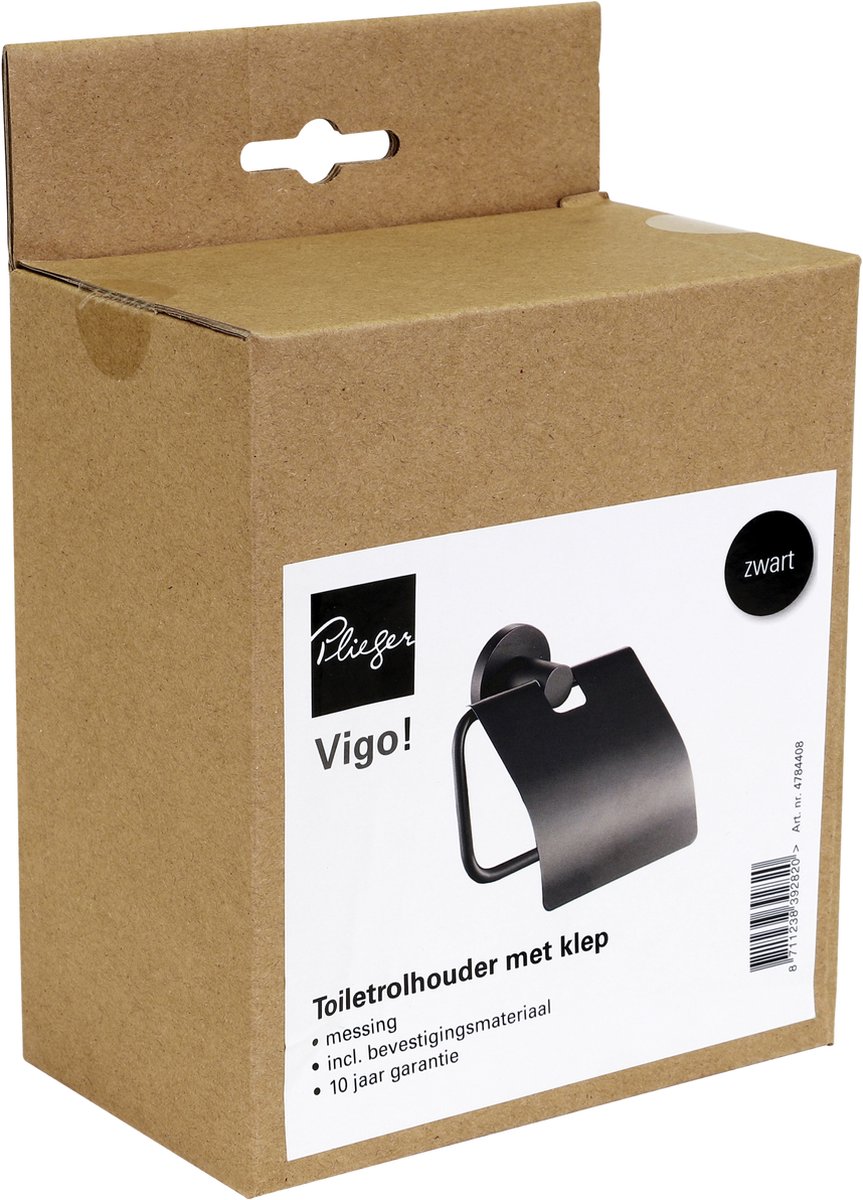 Plieger Vigo toiletrolhouder met klep mat zwart