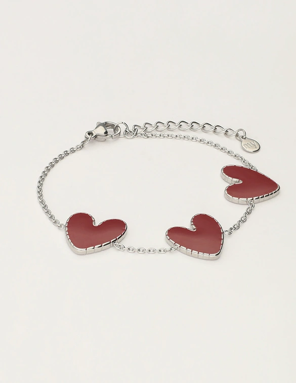 My Jewellery Armband met burgundy hartjes MJ12614