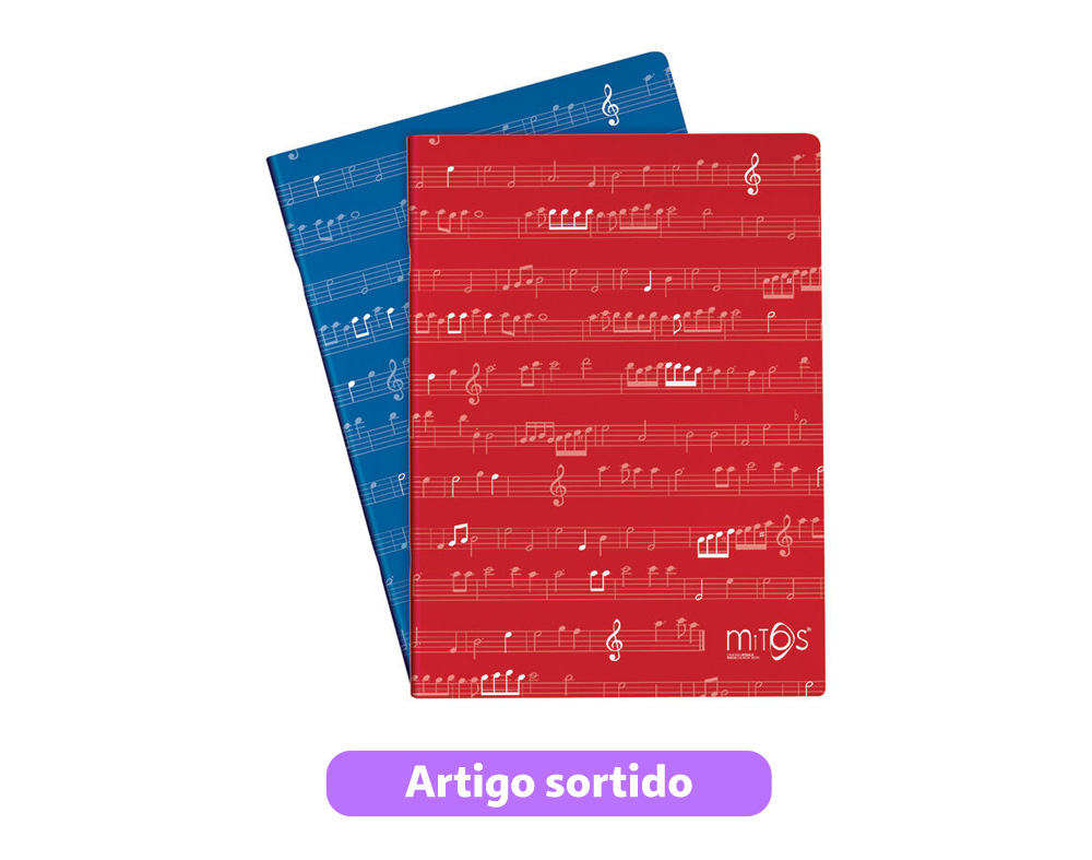 CADERNO DE MÚSICA AGRAFADO A5 MITOS 60G 20 FOLHAS CORES SORTIDAS