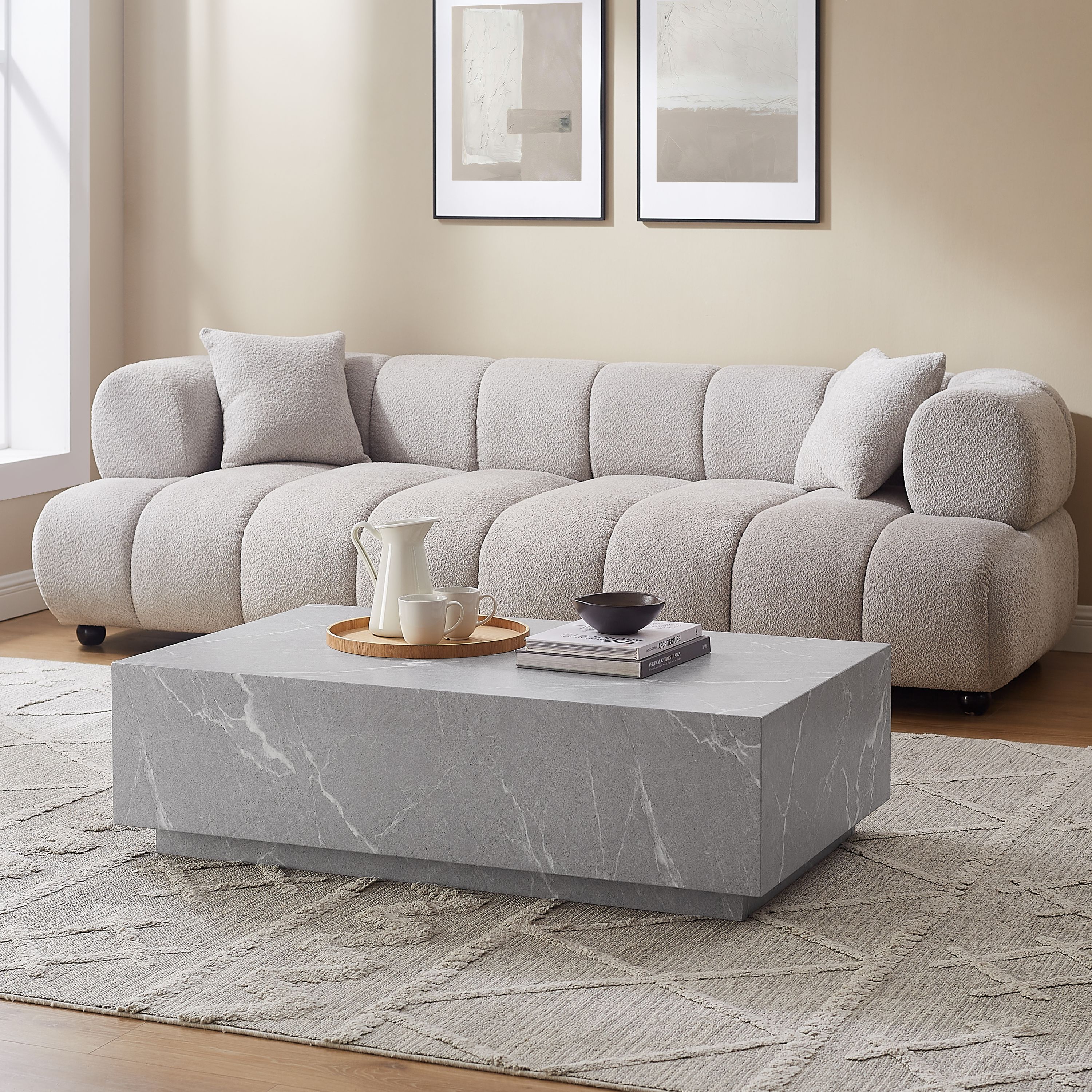Couchtisch grau 120x75 cm Marmor Optik Sofatisch Beistelltisch Wohnzimmer Tisch