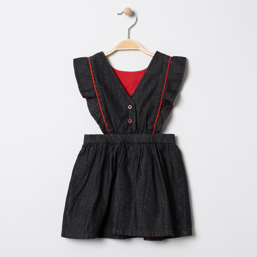 Robe tablier en chambray print Mickey et Minnie Disney - Gris foncé
