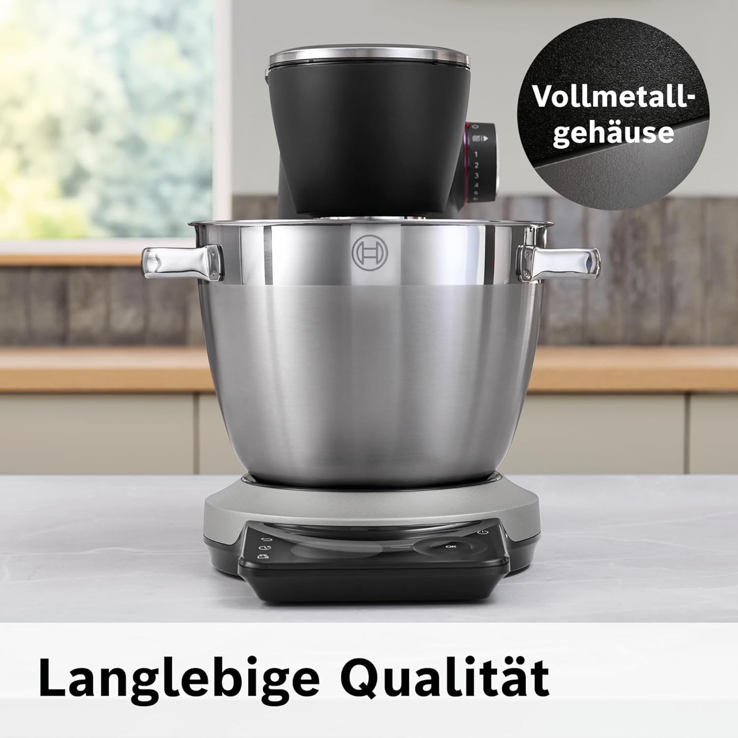 Bosch Küchenmaschine Serie 8, NEU, 9 Automatikprogramme, Waage, Timer, 7 Stufen, 6l Edelstahl-Schüssel, Knethaken, Rührbesen, Silikonbesen, spülmaschinenfest, 1.800 W, MUMS8ZS00