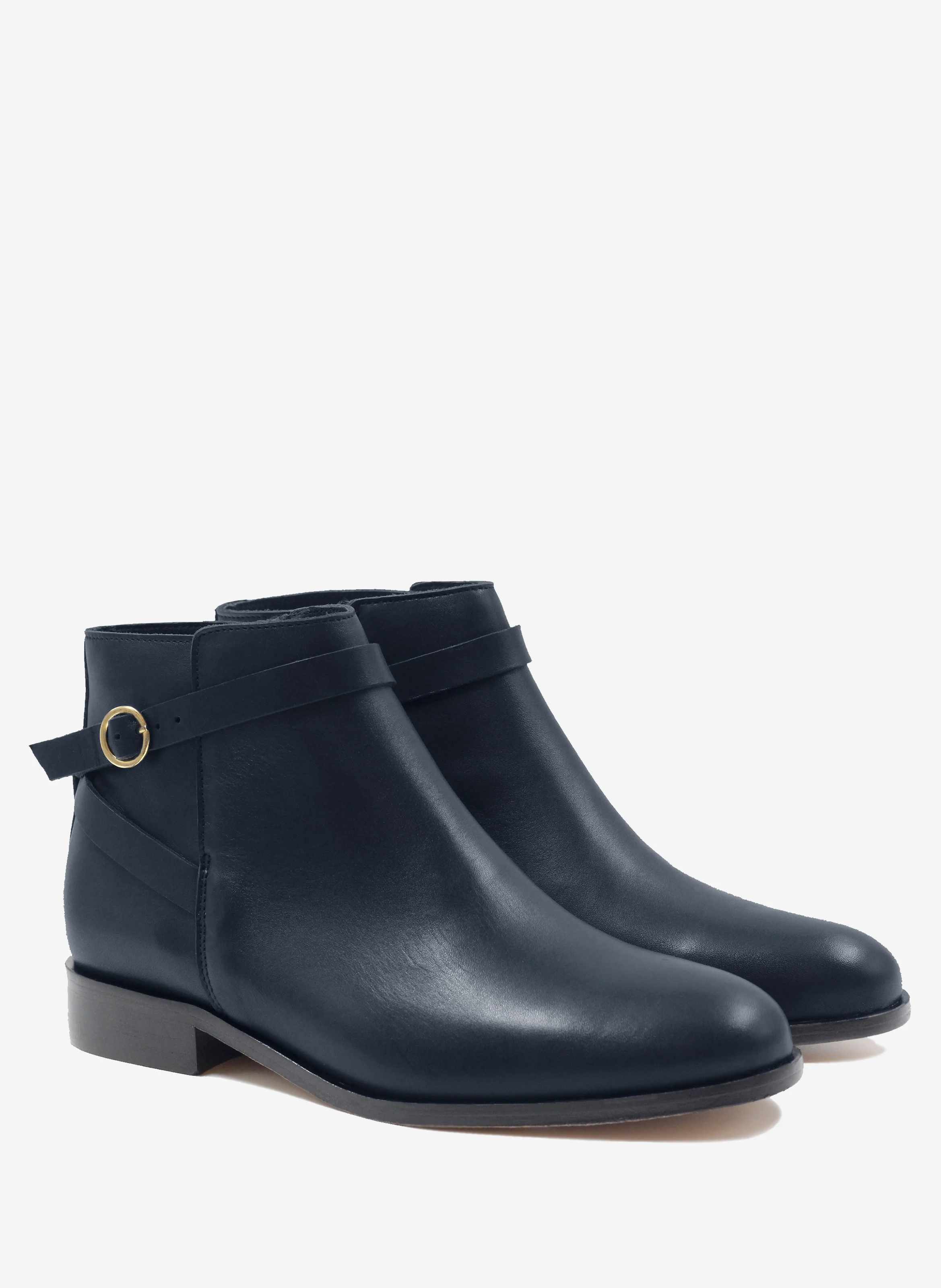 Bottines cavalières plates cuir lisse | Bleu