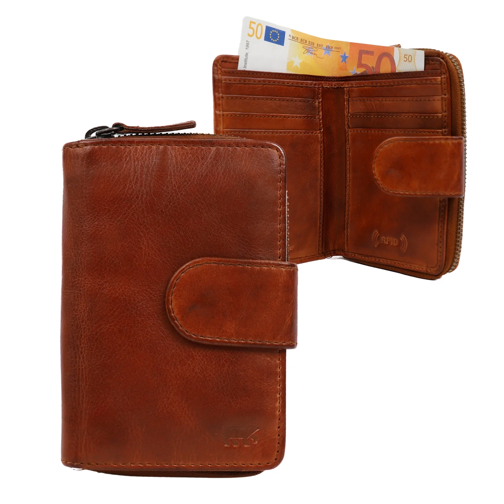 Ritsportemonnee 'Loet' cognac Cognac