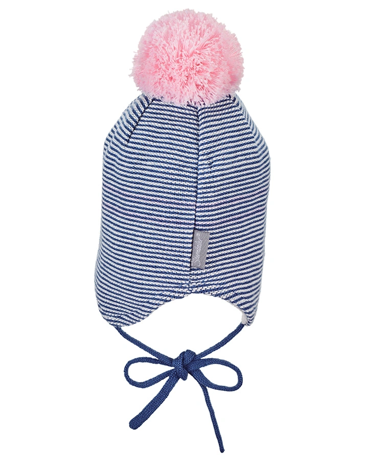 Wintermütze POMPOM gestreift in mittelblau
