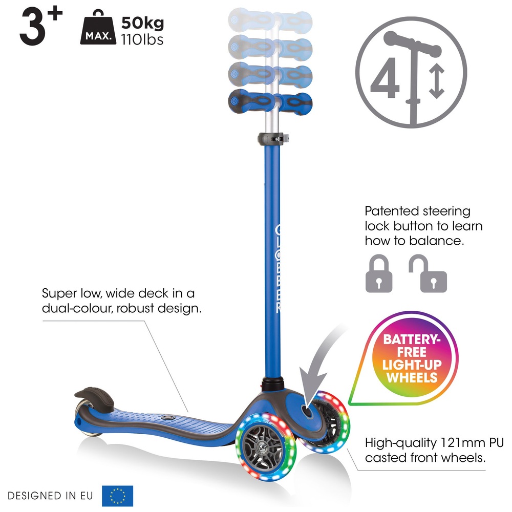 Globber PRIMO PLUS LIGHTS Marineblauer Roller