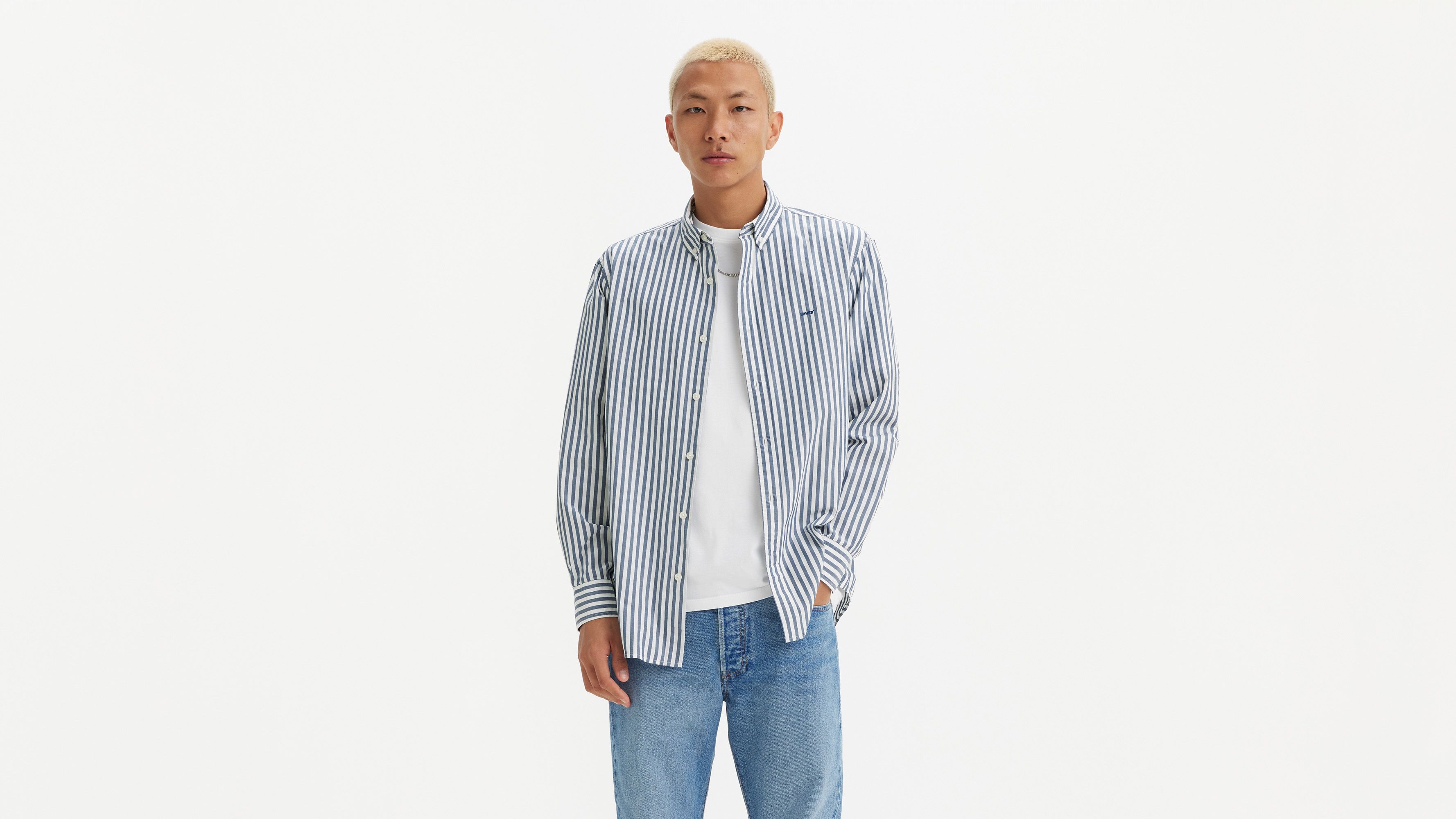 Chemise Authentic col boutonné - Dean Stripe Estate Blue - Bleu
