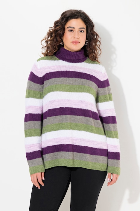 Pullover, Ringel, A-Linie, Stehkragen, Langarm