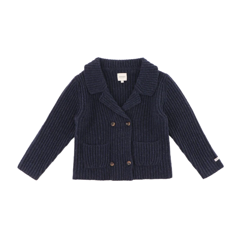 Sieb Merino Wool Cardigan | Blue Marine Melange