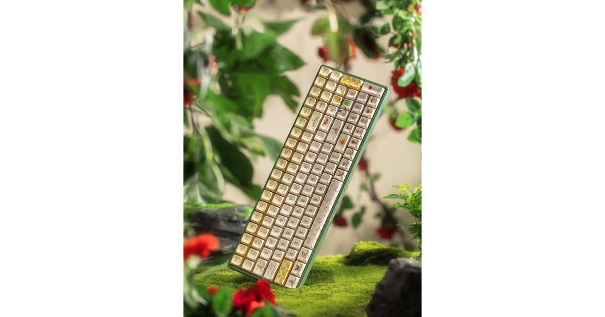 IqunixF97 Floral Date, gaming toetsenbord  (Groen/wit, US lay-out, Gateron Red, RGB leds, 96%, Hot-swappable, PBT, 2.4GHz | Bluetooth 5.1 | USB-C)
