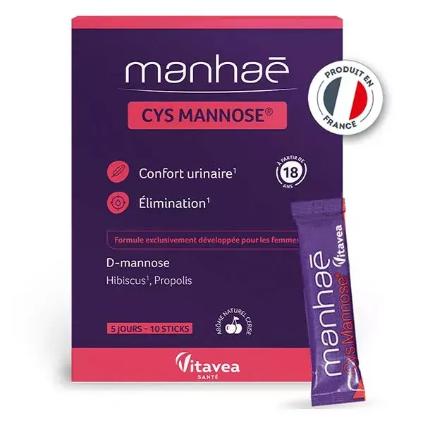Manhaé Cys Mannose - Confort urinaire - Hibiscus, D-mannose - 10 sticks - 5 jours